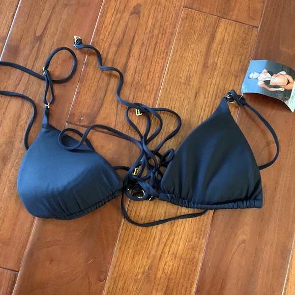 MAPALE 6968 MONOKINI TOP BLACK  WITH GOLD HARDWARE SIZE L NEW - Picture 3 of 9